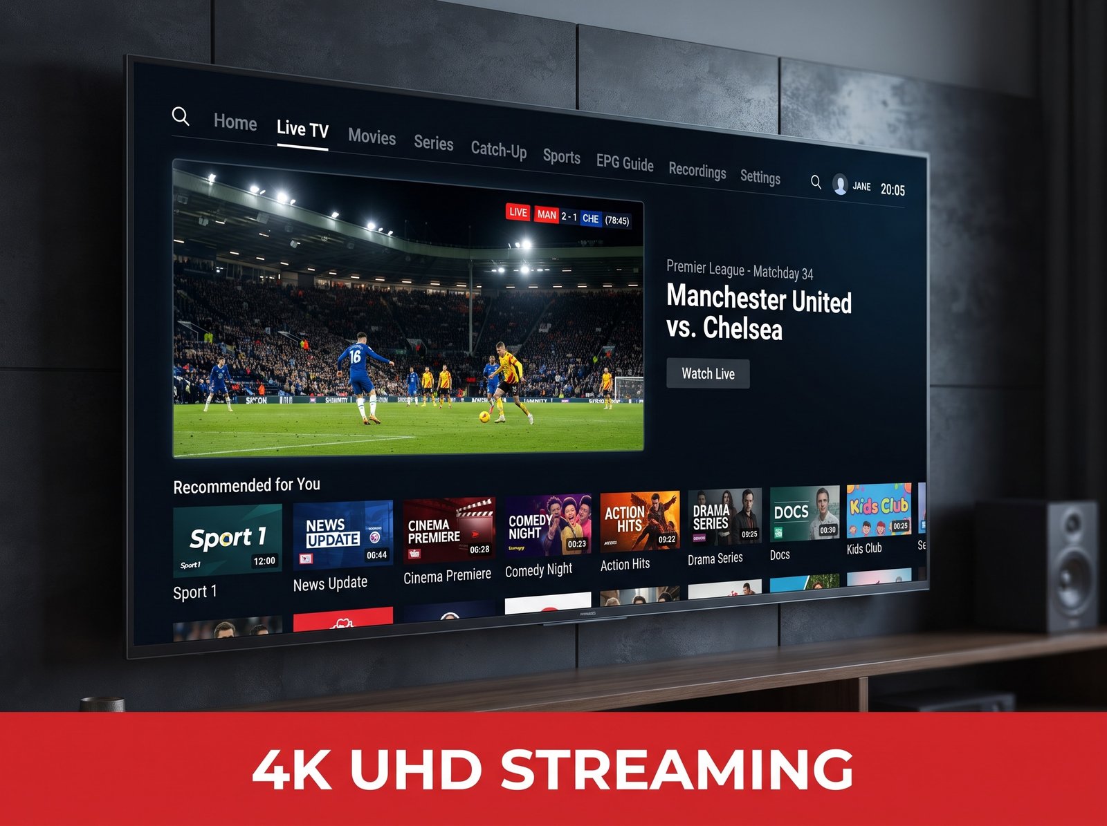 IPTV free trial streaming preview on a Smart TV